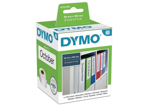 [S0722480] ETIQUETA ADHESIVA DYMO 99019 -TAMAÑO 59X190 MM PARA IMPRESORA 400 110 ETIQUETAS USO LOMO ARCHIVADORES
