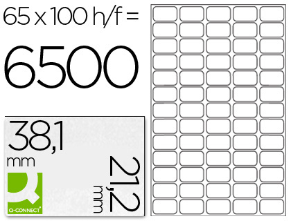 [KF00573] ETIQUETA ADHESIVA Q-CONNECT KF00573 -TAMAÑO 38,1X21,2 MM -FOTOCOPIADORA -LASER -INK-JET-CAJA CON 100 HOJAS DIN A4