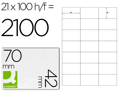 [KF10648] ETIQUETA ADHESIVA Q-CONNECT KF10648 TAMAÑO 70X42 MM FOTOCOPIADORA LASER INK-JET CAJA CON 100 HOJAS DIN A4