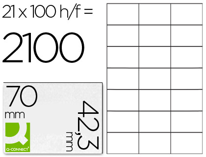 [KF10649] ETIQUETA ADHESIVA Q-CONNECT KF10649 -TAMAÑO 70X42,3 MM FOTOCOPIADORA LASER INK-JET CAJA CON 100 HOJAS DIN A4