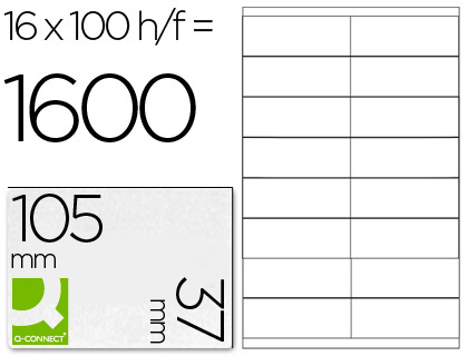 [KF10654] ETIQUETA ADHESIVA Q-CONNECT KF10654 TAMAÑO 105X37 MM FOTOCOPIADORA LASER INK-JET CAJA CON 100 HOJAS DIN A4