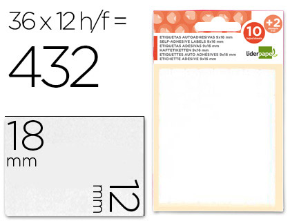 [ET03] ETIQUETAS LIDERPAPEL SOBRE DE 10 H. + 2 H. OBSEQUIO 12X18 MM -36 UNIDADES POR HOJA