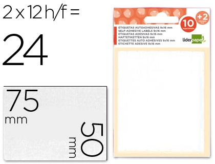 [ET20] ETIQUETAS LIDERPAPEL SOBRE DE 10 H. + 2 H. OBSEQUIO 50X75 MM -2 UNIDADES POR HOJA