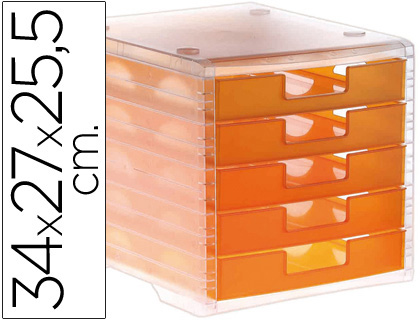 [KF-18422] FICHERO CAJONES DE SOBREMESA ARCHIVO 2000 340X270X260 MM APILABLES 5 CAJONES NARANJA MANDARINA TRANSLUCIDO