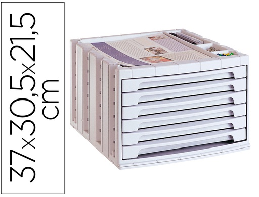 [6006 GS] FICHERO CAJONES DE SOBREMESA ARCHIVO 2000 305X370X215 MM BANDEJA ORGANIZADORA SUPERIOR 6 CAJONES GRIS OPACO