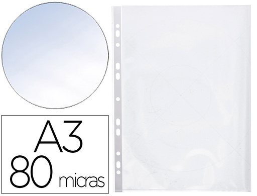 [KF00715] FUNDA MULTITALADRO Q-CONNECT DIN A3 APAISADA 80 MICRAS CRISTAL CON APERTURA SUPERIOR - BOLSA DE 10