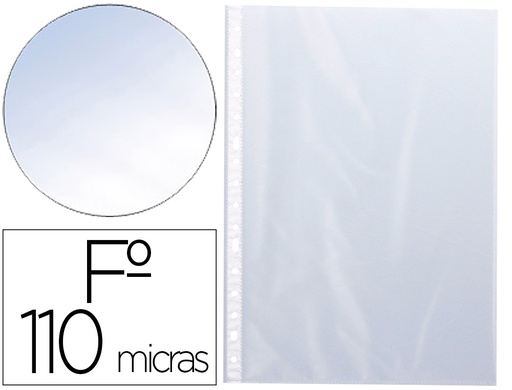 [KF17452] FUNDA MULTITALADRO Q-CONNECT FOLIO PVC 110 MICRAS CRISTAL CAJA 100 UNIDADES