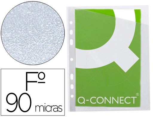 [KF06041] FUNDA Q-CONNECT CORTE OBLICUO 290X195 MM CRISTAL 4 TALADROS PVC 90 MC CAJA DE 100 UNIDADES
