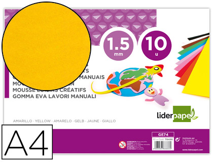 [GE74] GOMA EVA LIDERPAPEL DIN A4 60G/M2 ESPESOR 1,5MM AMARILLO PAQUETE DE 10 HOJAS