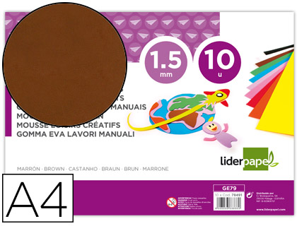 [GE79] GOMA EVA LIDERPAPEL DIN A4 60G/M2 ESPESOR 1,5MM MARRON PAQUETE DE 10 HOJAS