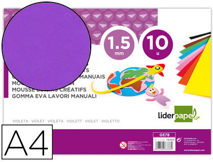 [GE78] GOMA EVA LIDERPAPEL DIN A4 60G/M2 ESPESOR 1,5MM VIOLETA PAQUETE DE 10 HOJAS
