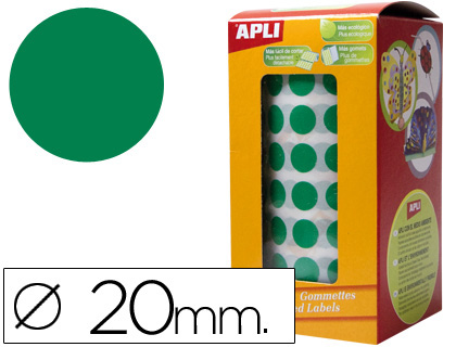 [4862] GOMETS AUTOADHESIVOS CIRCULARES 20MM VERDE ROLLO DE 1770 UNIDADES