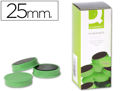 [KF02641] IMAN PARA SUJECION Q-CONNECT IDEAL PARA PIZARRAS MAGNETICAS25 MM VERDE CAJA DE 10 UNIDADES