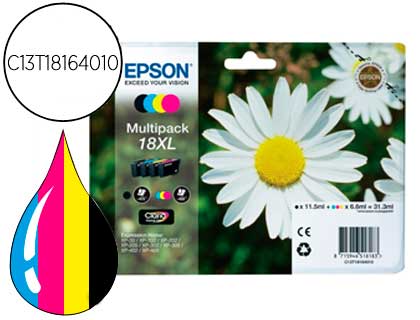 [C13T18164012] INK-JET EPSON MULTIPACK T18XL NEGRO AMARILLO CIAN Y MAGENTA XP-102 XP-205 XP-305 XP-405 CAPACIDAD 470 PAG