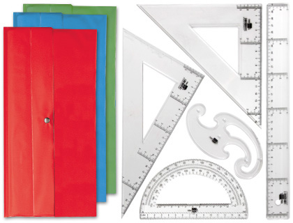 [JG03] JUEGO ESCUADRA Y CARTABON 25CM REGLA 30CM SEMICIRCULO 15CM Y PLANTILLA DE CURVAS LIDERPAPELEN PETACA OPACA COLOR VERDE