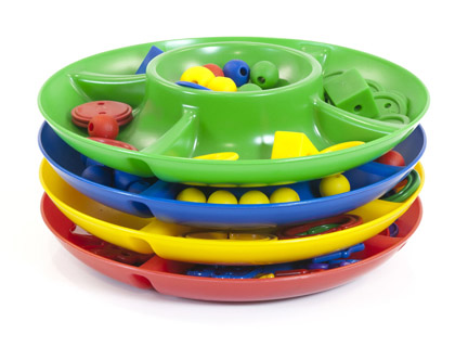 [27375] JUEGO MINILAND BANDEJA CLASIFICACION 5 COMPARTIMENTOS 26 CM DIAMETRO SET DE 4 BANDEJAS