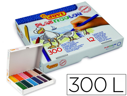 [929] LAPICES CERA JOVI PLASTICOLOR CAJA DE 300 UNIDADES 25 COLORES SURTIDOS