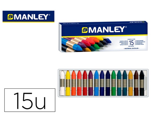 [MNC00055] LAPICES CERA MANLEY CAJA DE 15 COLORES SURTIDOS