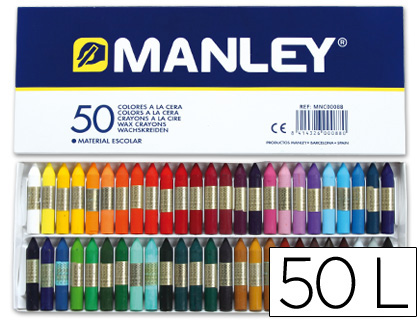[MNC00088] LAPICES CERA MANLEY CAJA DE 50 COLORES SURTIDOS