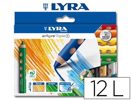 [L3831120] LAPICES DE COLORES ACUARELABLE LYRA GROOVE TRIPLETRIANGULAR MINAS 10MM CAJA DE 12 COLORES