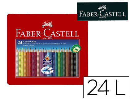 [112423] LAPICES DE COLORES FABER CASTELL ACUARELABLE COLOUR GRIP TRIANGULAR CAJA METALICA DE 24 COLORES SURTIDOS