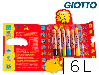 [F46960000] LAPICES DE COLORES GIOTTO SUPER BEBE CAJA DE 6 LAPICES COLORES SURTIDOS + SACAPUNTAS