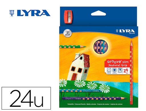 [L2821240] LAPICES DE COLORES LYRA GROOVE SLIM TRIANGULAR MINAS DE 3,3 MM CAJA DE 24 COLORES + SACAPUNTAS