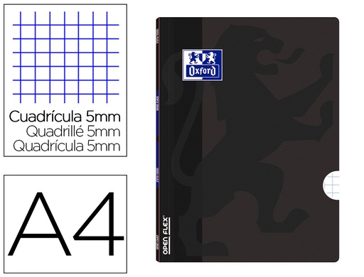 [100105795] LIBRETA ESCOLAR OXFORD OPENFLEX TAPA FLEXIBLE OPTIK PAPER 48 HOJAS DIN A4 CUADRO 5 MM COLOR NEGRO