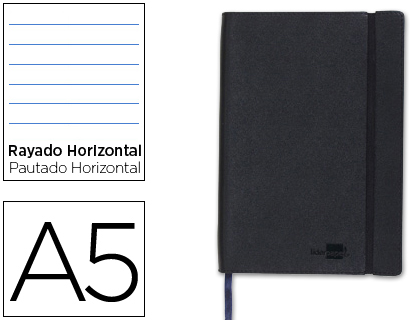 [LB44] LIBRETA LIDERPAPEL SIMIL PIEL A5 120 HOJAS 70G/M2 HORIZONTAL SIN MARGEN NEGRO