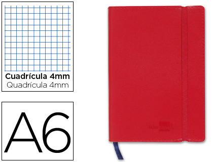 [LD03] LIBRETA LIDERPAPEL SIMIL PIEL A6 120 HOJAS 70G/M2 CUADRO 4MM SIN MARGEN ROJO