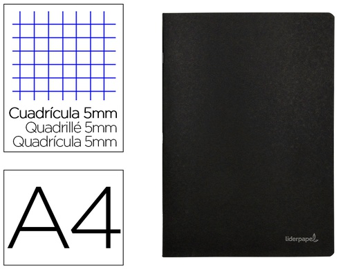 [LA14] LIBRETA LIDERPAPEL TAPA NEGRA A4 80 HOJAS 60G/M2 CUADRO 5MM CON DOBLE MARGEN