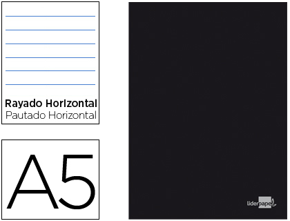 [LA16] LIBRETA LIDERPAPEL TAPA NEGRA A5 80 HOJAS 60G/M2 HORIZONTAL CON DOBLE MARGEN