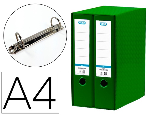 [100580051] MODULO ELBA 2 ARCHIVADORES DE PALANCA DIN A4 CON RADO 2 ANILLAS VERDE LOMO DE 80 MM