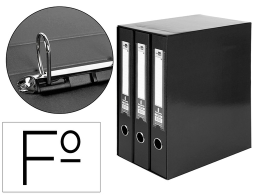 [MD32] MODULO LIDERPAPEL 3 ARCHIVADORES FOLIO 2 ANILLAS MIXTAS 40MM NEGRO