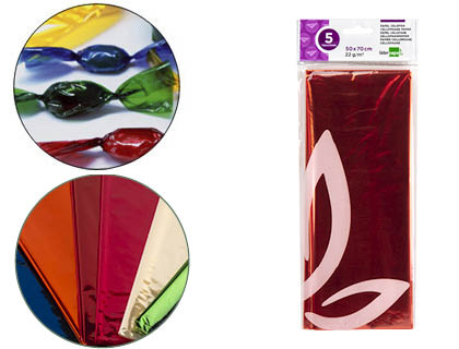 [CL12] PAPEL CELOFAN LIDERPAPEL 50X70 CM 22G/M2 BOLSA DE 5 HOJAS NARANJA