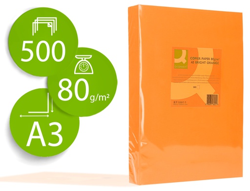 [KF18011] PAPEL COLOR Q-CONNECT DIN A3 0GR NARANJA INTENSO PAQUETE DE 500 HOJAS