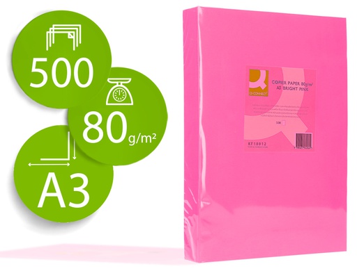 [KF18012] PAPEL COLOR Q-CONNECT DIN A3 80GR ROSA INTENSO PAQUETE DE 500 HOJAS