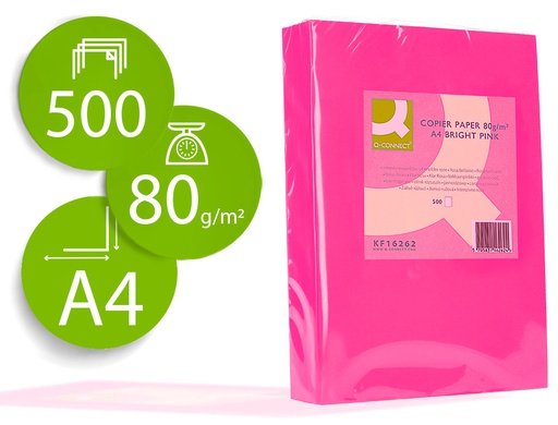 [KF16262] PAPEL COLOR Q-CONNECT DIN A4 80GR ROSA INTENSO PAQUETE DE 500 HOJAS