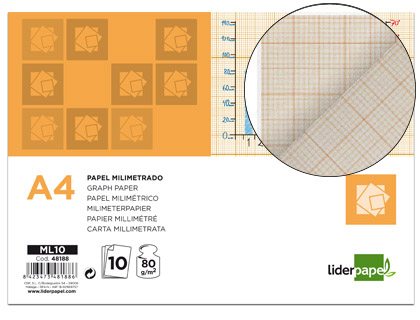 [ML10] PAPEL DIBUJO LIDERPAPEL 210X297MM 80G/M2 MILIMETRADO PACK DE 10 HOJAS