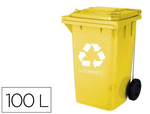 [KF16543] PAPELERA CONTENEDOR Q-CONNECT PLASTICO AMARILLO PARA PLASTICOS Y ENVASES METALICOS 100L CON TAPA Y RUEDAS 750X470X370 MM
