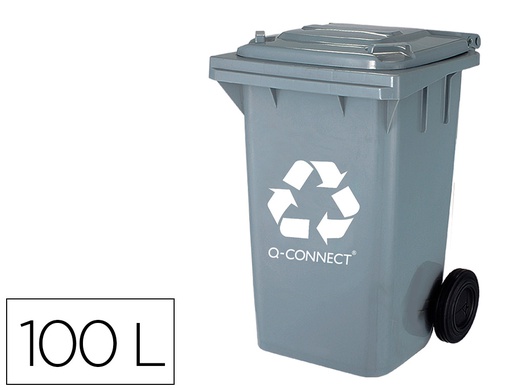 [KF16545] PAPELERA CONTENEDOR Q-CONNECT PLASTICO GRIS PARA DESECHOS EN GENERAL 100 L CON TAPA Y RUEDAS 750X470X370 MM