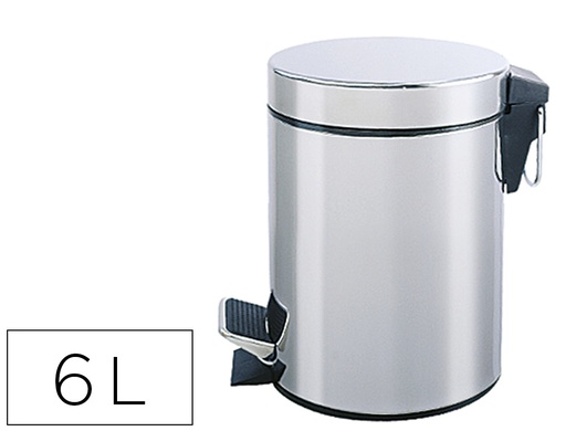 [KF04225] PAPELERA METALICA Q-CONNECT CON PEDAL CROMADA 32X21 CM CAPACIDAD 6 LITROS