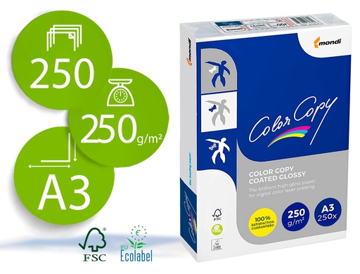 [CCG-250-A3] PAPEL FOTOCOPIADORA COLOR COPY GLOSSY DIN A3 250 GRAMOS PAQUETE DE 125 HOJAS