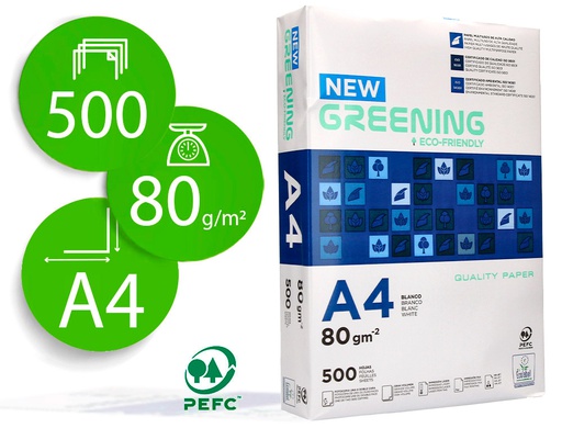 [FT01] PAPEL FOTOCOPIADORA GREENING DIN A4 80 GRAMOS PAQUETE DE 500 HOJAS