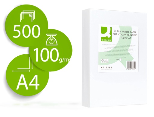 [KF17784] PAPEL FOTOCOPIADORA Q-CONNECT ULTRA WHITE DIN A4 100 GRAMOS PAQUETE DE 500 HOJAS