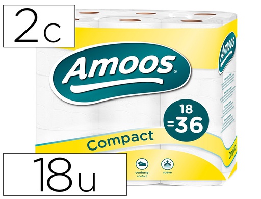[H623010] PAPEL HIGIENICO AMOOS DOBLE LARGO 2 CAPAS 120 MM DIAMETRO X 90 MM ALTO PAQUETE DE 18 ROLLOS