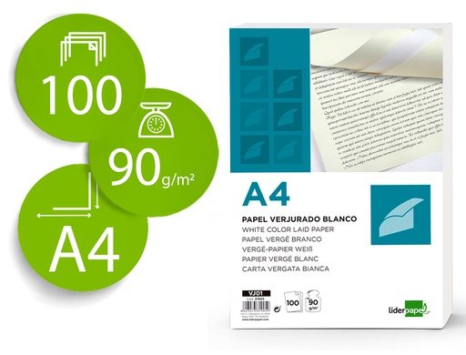 [VJ01] PAPEL VERJURADO LIDERPAPEL A4 90G/M2 BLANCO PAQUETE DE 100 HOJAS