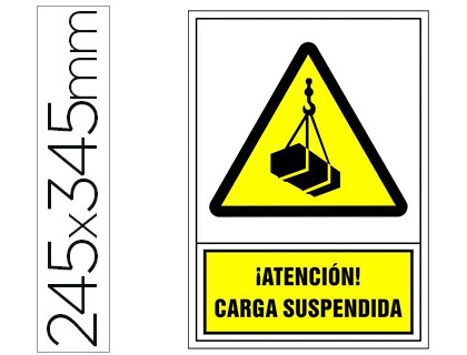 [2060] PICTOGRAMA SYSSA SEÑAL DE ADVERTENCIA ATENCION! CARGA SUSPENDIDA EN PVC 245X345 MM