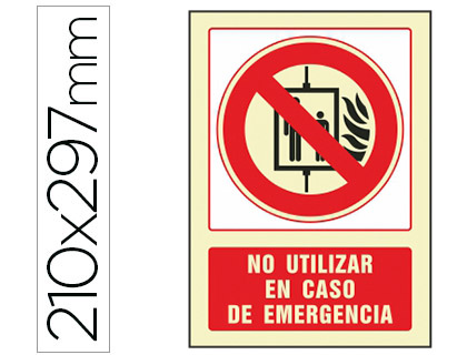 [5095F] PICTOGRAMA SYSSA SEÑAL DE NO UTILIZAR EN CASO DE INCENDIO EN PVC FOTOLUMINISCENTE 210X297 MM