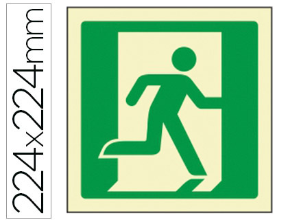 [9051F] PICTOGRAMA SYSSA SEÑAL DE SALIDA DE EMERGENCIA DERECHA EN PVC FOTOLUMINISCENTE 224X224 MM